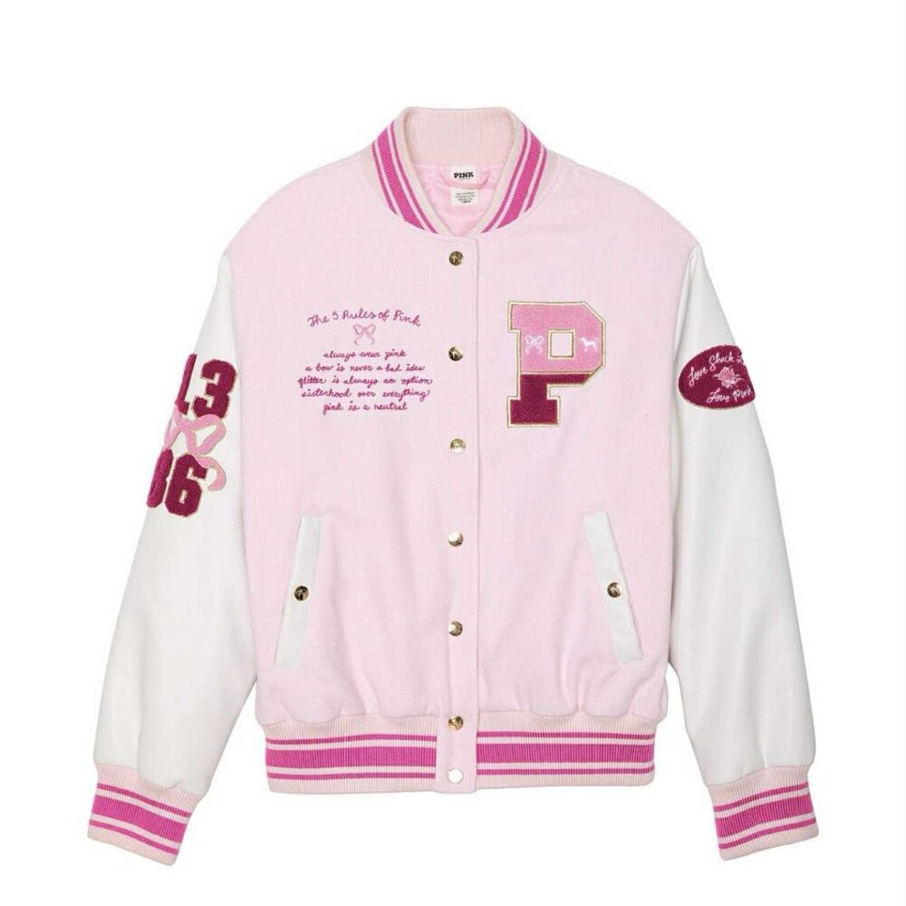VS PINK x LoveShackFancy Boyfriend Varsity Jacket ALL NEW WITH TAGS XS-XXL